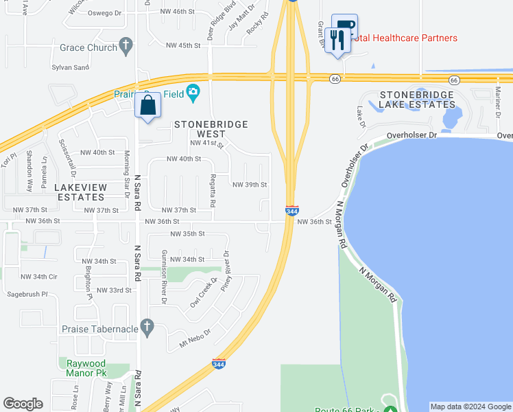 map of restaurants, bars, coffee shops, grocery stores, and more near 3801 Mathew Drive in Yukon