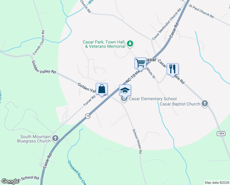 map of restaurants, bars, coffee shops, grocery stores, and more near 441 School House Road in Casar