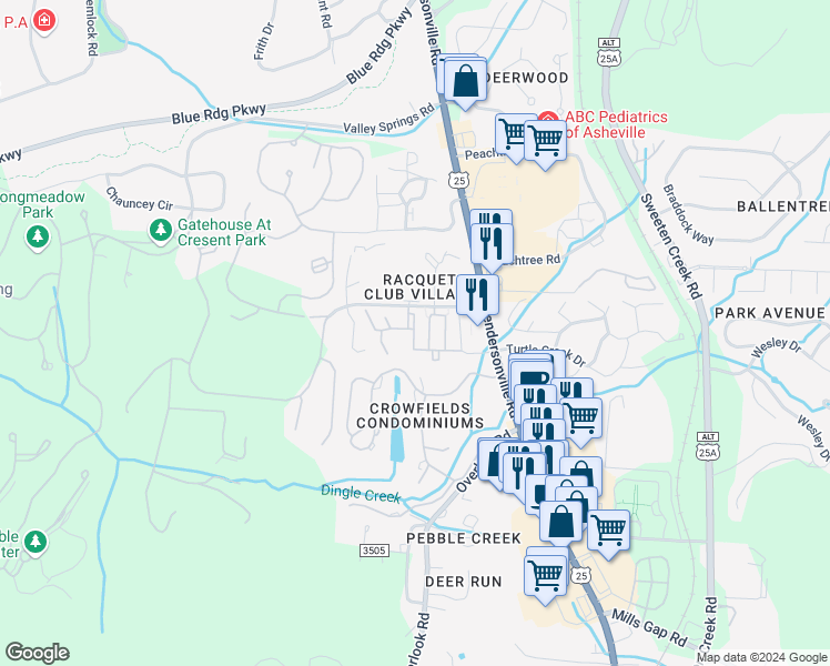 map of restaurants, bars, coffee shops, grocery stores, and more near 4000 Legacy Oaks Place in Asheville