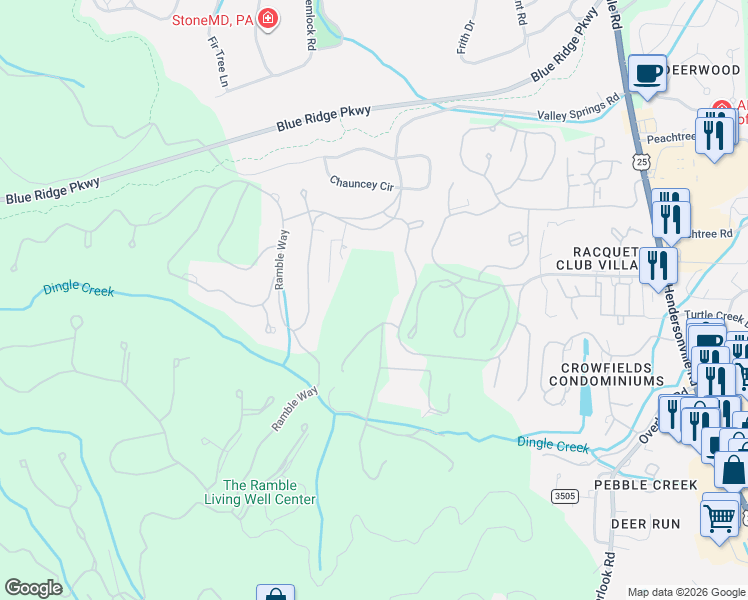 map of restaurants, bars, coffee shops, grocery stores, and more near 9 Lance Road in Asheville