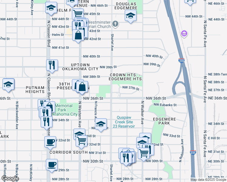 map of restaurants, bars, coffee shops, grocery stores, and more near in Oklahoma City