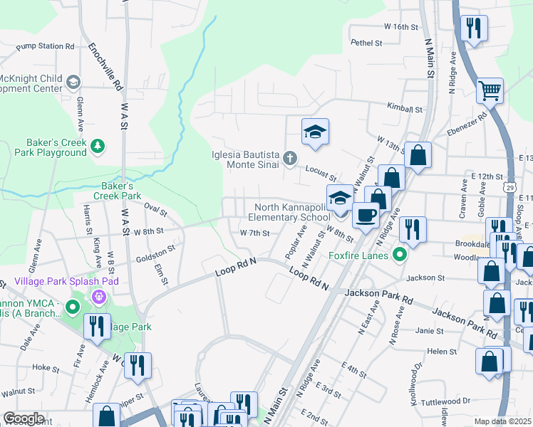 map of restaurants, bars, coffee shops, grocery stores, and more near 522 West 8th Street in Kannapolis