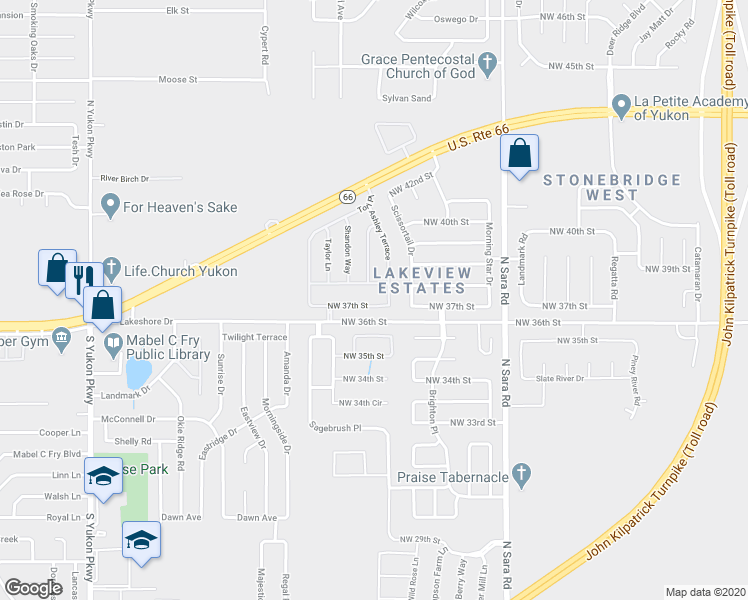 map of restaurants, bars, coffee shops, grocery stores, and more near 10809 Northwest 37th Street in Yukon