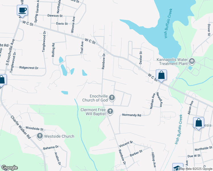 map of restaurants, bars, coffee shops, grocery stores, and more near 4746 Rainbow Drive in Kannapolis