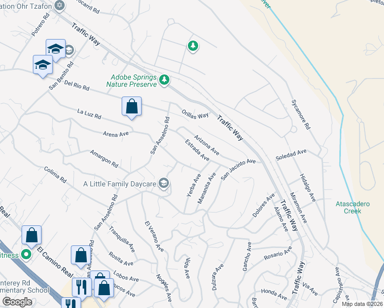 map of restaurants, bars, coffee shops, grocery stores, and more near 4480 Estrada Avenue in Atascadero