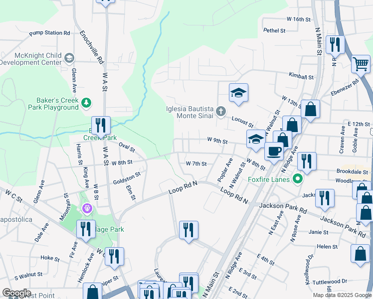 map of restaurants, bars, coffee shops, grocery stores, and more near 600 West 7th Street in Kannapolis