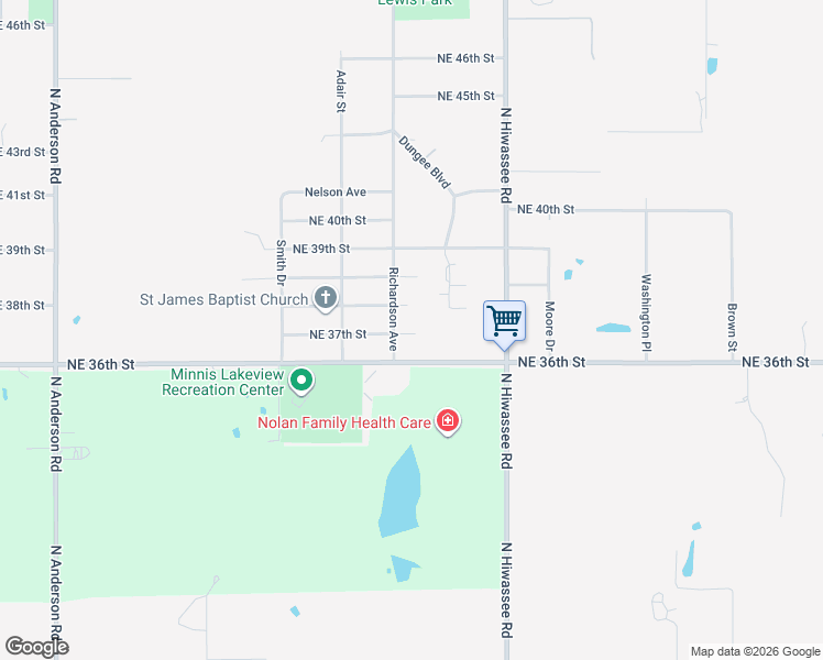map of restaurants, bars, coffee shops, grocery stores, and more near 12817 Northeast 36th Street in Spencer