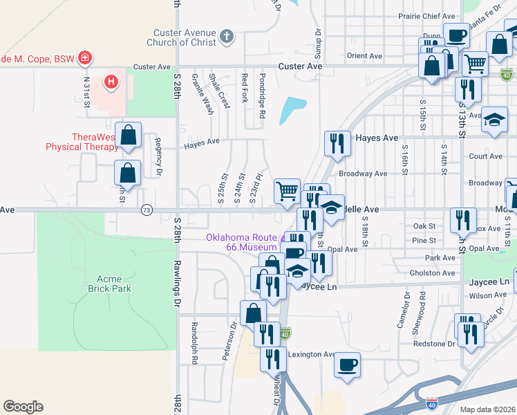 map of restaurants, bars, coffee shops, grocery stores, and more near 2316 West Modelle Avenue in Clinton