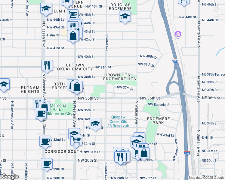 map of restaurants, bars, coffee shops, grocery stores, and more near 3717 North Lee Avenue in Oklahoma City