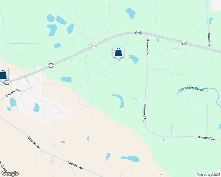 map of restaurants, bars, coffee shops, grocery stores, and more near 550 Lakewood Road in Four Oaks