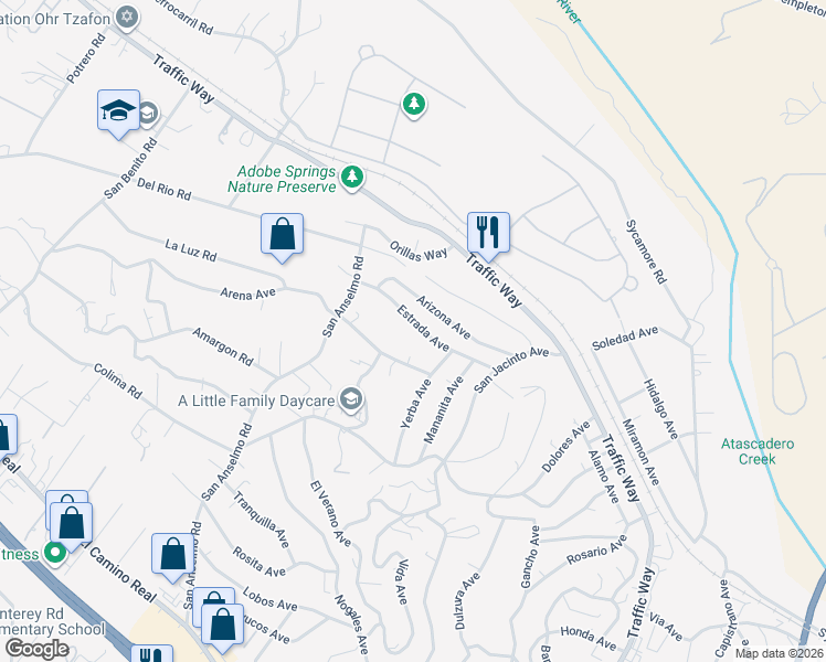 map of restaurants, bars, coffee shops, grocery stores, and more near 4480 Estrada Avenue in Atascadero