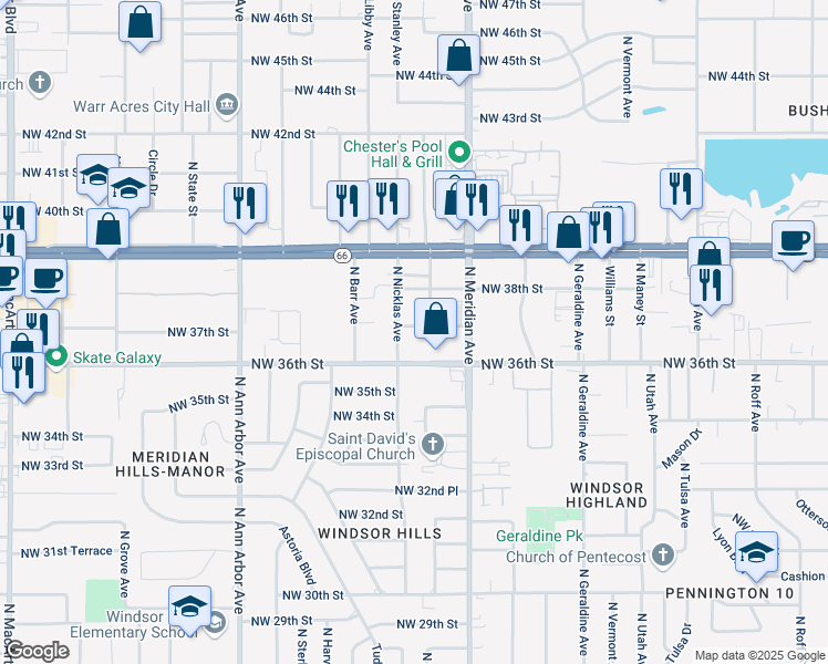 map of restaurants, bars, coffee shops, grocery stores, and more near 3808 North Nicklas Avenue in Oklahoma City
