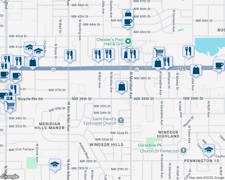 map of restaurants, bars, coffee shops, grocery stores, and more near 3808 North Nicklas Avenue in Oklahoma City