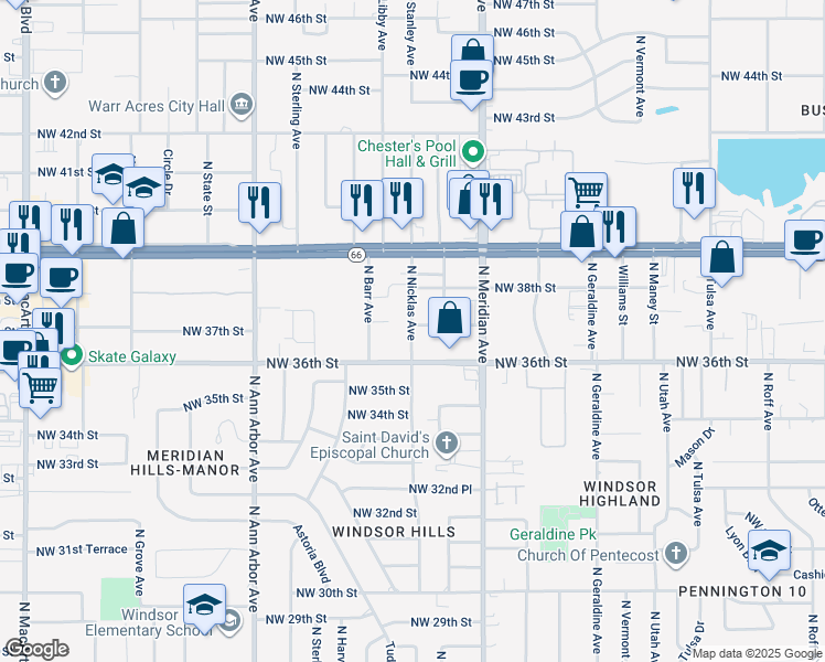 map of restaurants, bars, coffee shops, grocery stores, and more near 3808 North Nicklas Avenue in Oklahoma City