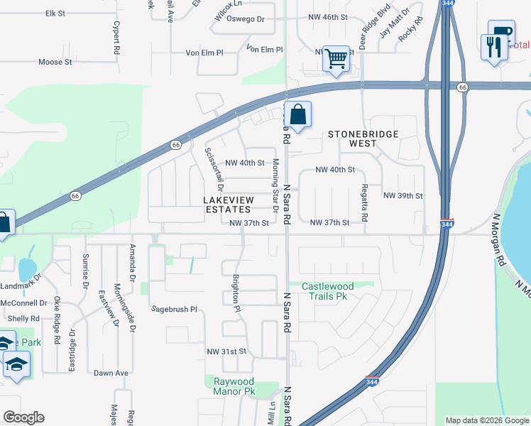 map of restaurants, bars, coffee shops, grocery stores, and more near 10608 Northwest 38th Street in Yukon