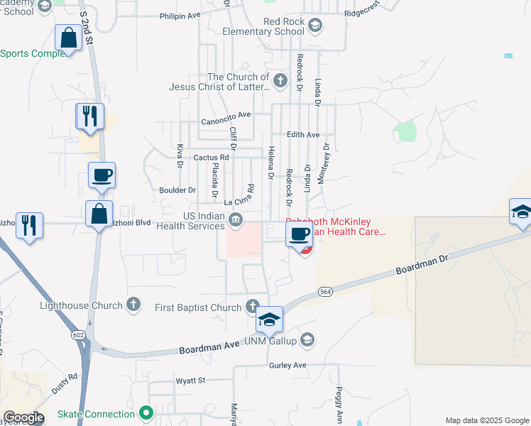 map of restaurants, bars, coffee shops, grocery stores, and more near 1708 Helena Drive in Gallup