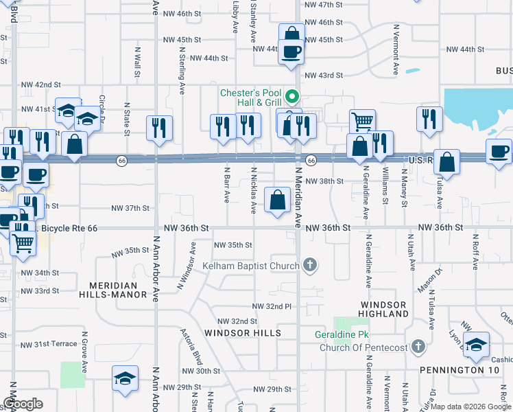 map of restaurants, bars, coffee shops, grocery stores, and more near 3808 North Nicklas Avenue in Oklahoma City