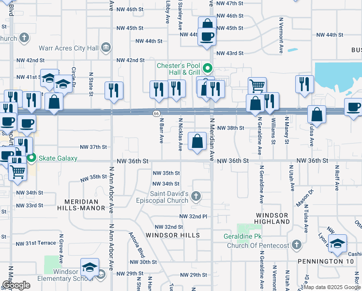map of restaurants, bars, coffee shops, grocery stores, and more near 3808 North Nicklas Avenue in Oklahoma City