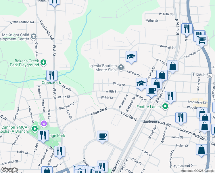 map of restaurants, bars, coffee shops, grocery stores, and more near 900 Alma Avenue in Kannapolis
