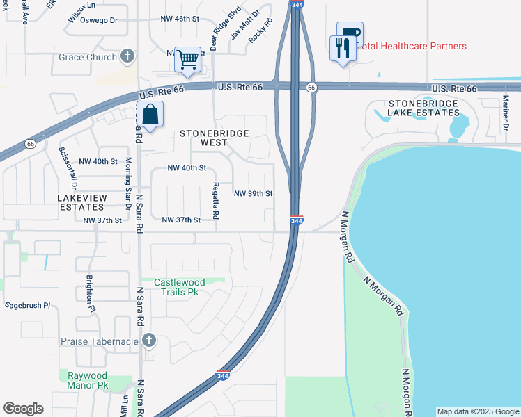 map of restaurants, bars, coffee shops, grocery stores, and more near 10312 Northwest 39th Street in Yukon