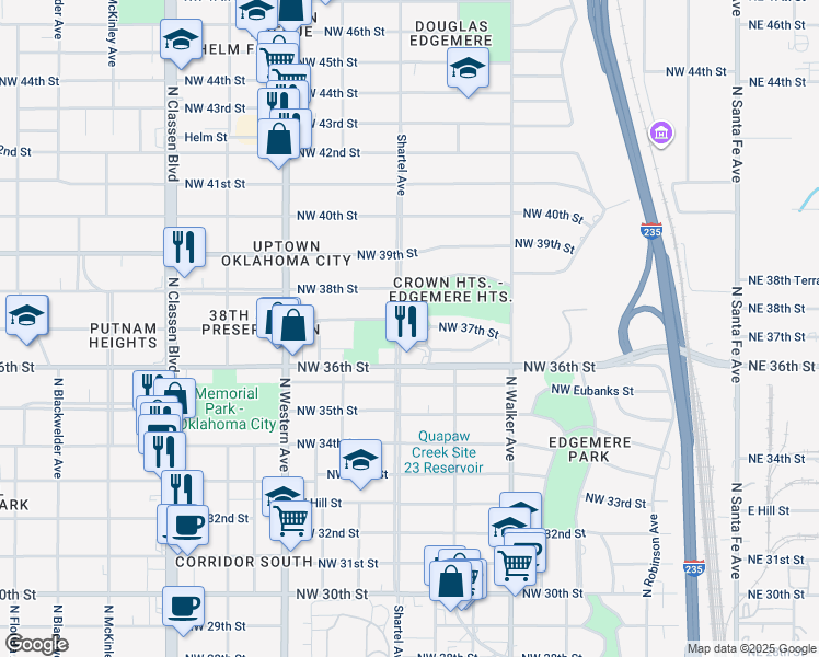 map of restaurants, bars, coffee shops, grocery stores, and more near 801 Northwest 37th Street in Oklahoma City