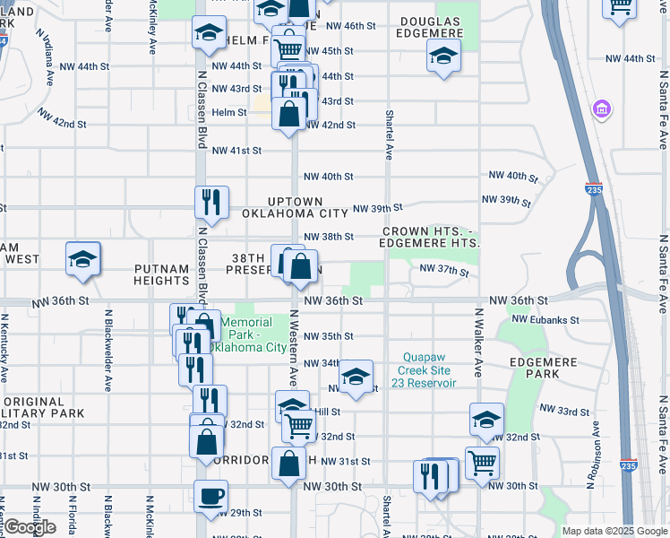 map of restaurants, bars, coffee shops, grocery stores, and more near 917 Northwest 37th Street in Oklahoma City