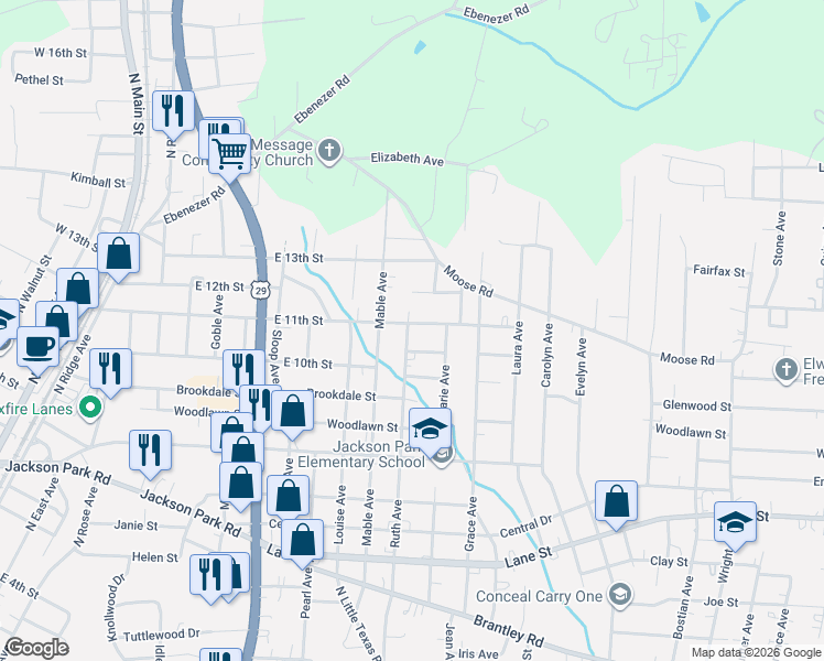 map of restaurants, bars, coffee shops, grocery stores, and more near 1200 East 11th Street in Kannapolis