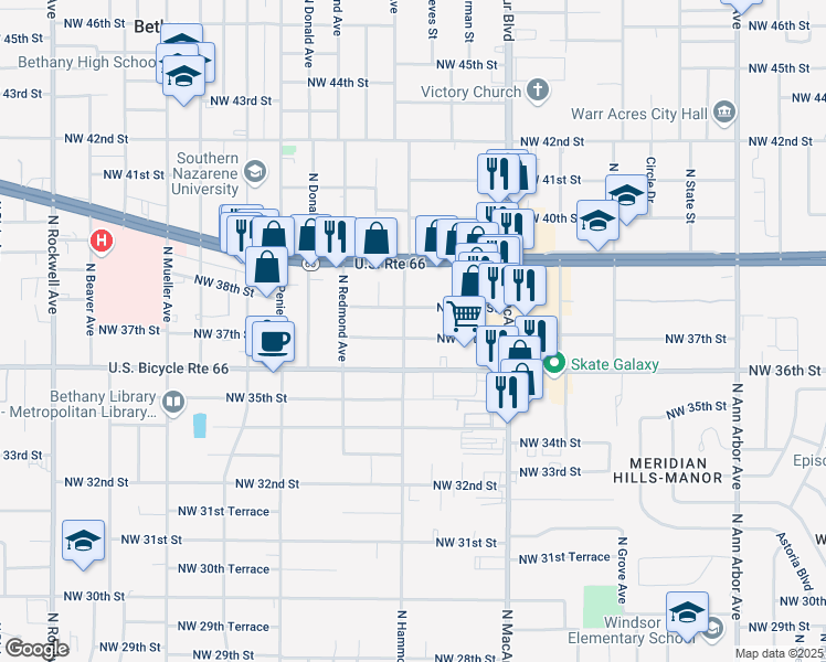 map of restaurants, bars, coffee shops, grocery stores, and more near 3899 North Hammond Avenue in Warr Acres