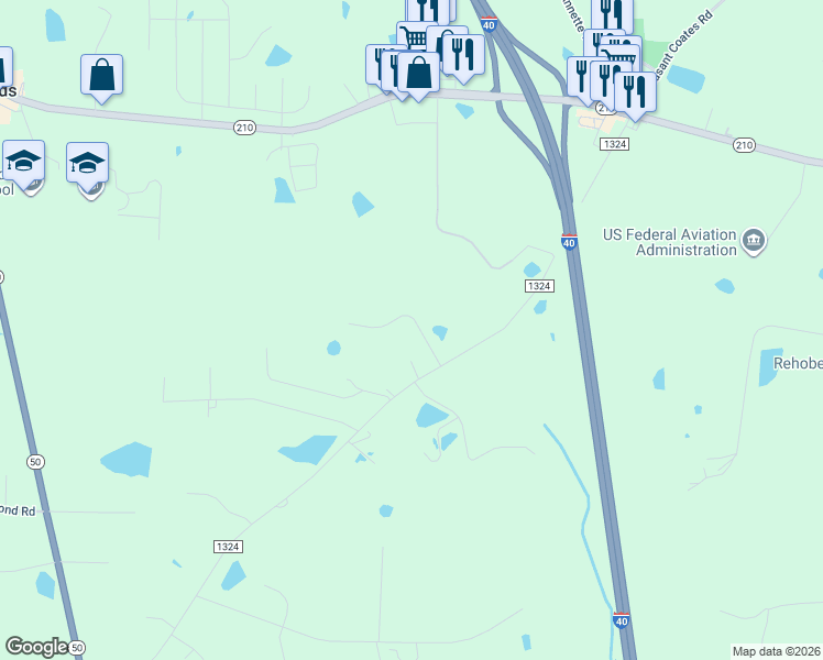 map of restaurants, bars, coffee shops, grocery stores, and more near 97 Highcroft Circle in Benson