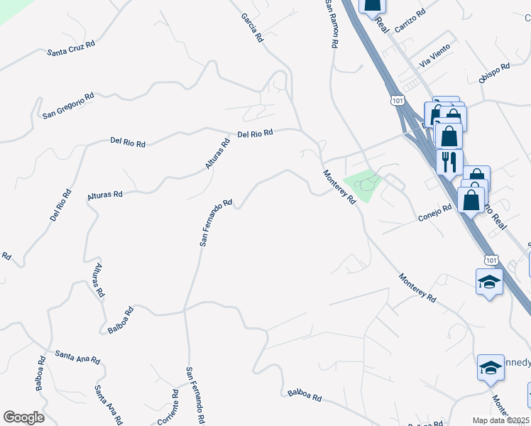 map of restaurants, bars, coffee shops, grocery stores, and more near 2055 San Fernando Road in Atascadero