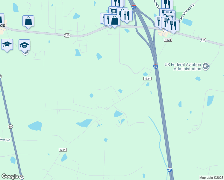 map of restaurants, bars, coffee shops, grocery stores, and more near 97 Highcroft Circle in Benson