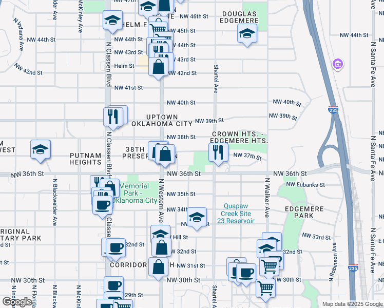 map of restaurants, bars, coffee shops, grocery stores, and more near 829 Northwest 37th Street in Oklahoma City