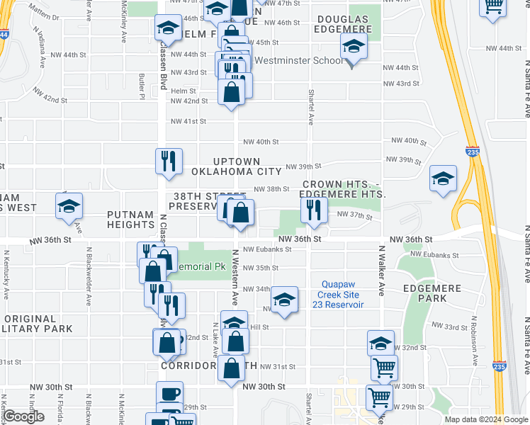 map of restaurants, bars, coffee shops, grocery stores, and more near 917 Northwest 37th Street in Oklahoma City