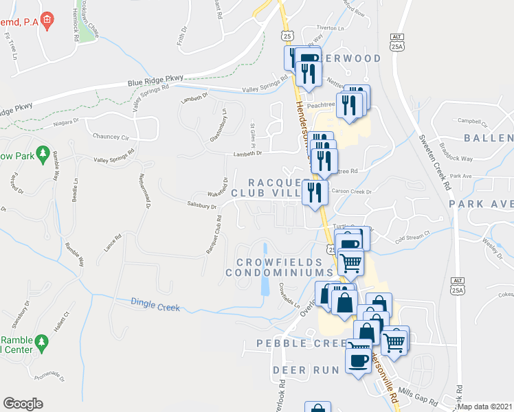 map of restaurants, bars, coffee shops, grocery stores, and more near 9408 Legacy Oaks Place in Asheville
