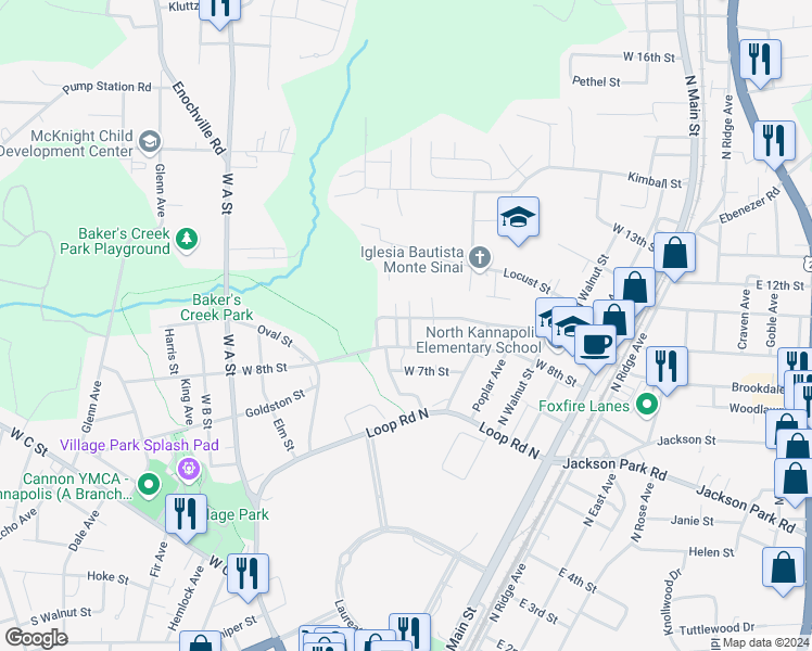 map of restaurants, bars, coffee shops, grocery stores, and more near 805 Alma Avenue in Kannapolis