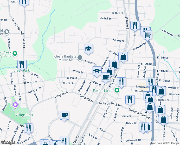 map of restaurants, bars, coffee shops, grocery stores, and more near 310 West 9th Street in Kannapolis