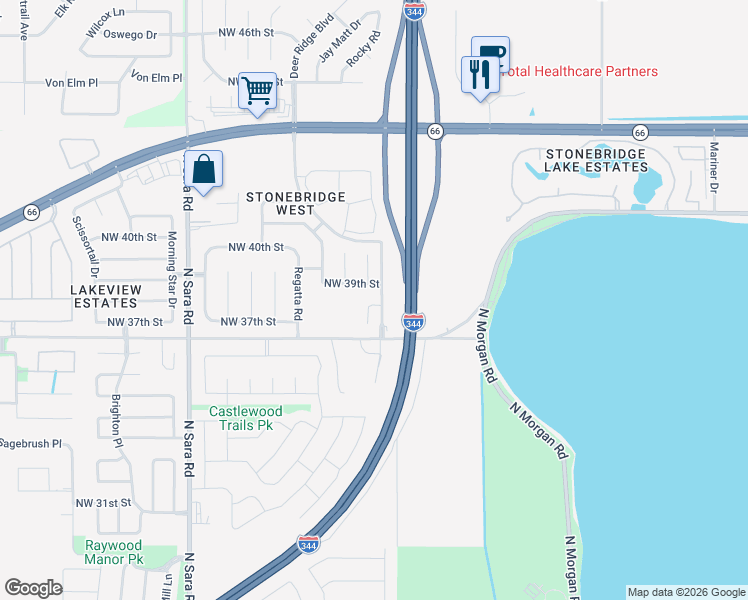 map of restaurants, bars, coffee shops, grocery stores, and more near 10312 Northwest 39th Street in Yukon