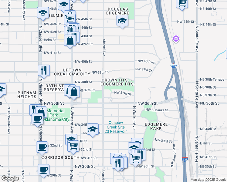 map of restaurants, bars, coffee shops, grocery stores, and more near 615 Northwest 37th Street in Oklahoma City