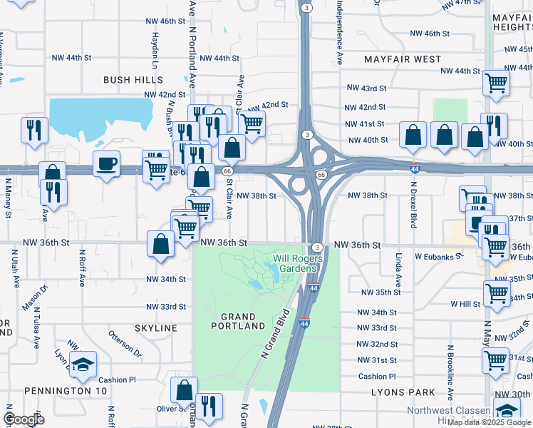 map of restaurants, bars, coffee shops, grocery stores, and more near Newport Street in Oklahoma City