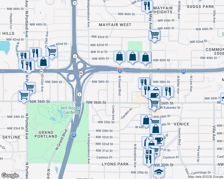 map of restaurants, bars, coffee shops, grocery stores, and more near 3813 North Drexel Boulevard in Oklahoma City