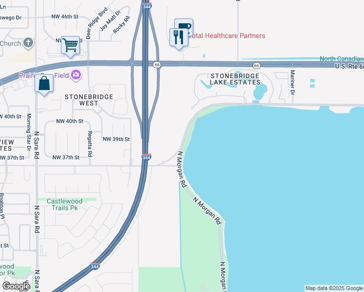 map of restaurants, bars, coffee shops, grocery stores, and more near 10299 N Overholser Dr in Yukon