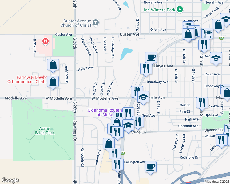 map of restaurants, bars, coffee shops, grocery stores, and more near 2201 West Modelle Avenue in Clinton