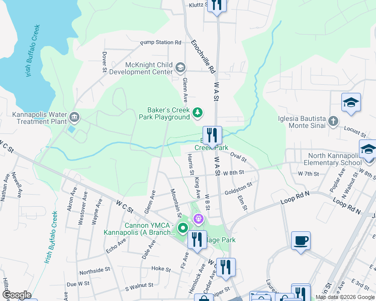 map of restaurants, bars, coffee shops, grocery stores, and more near 924 Oval Street in Kannapolis