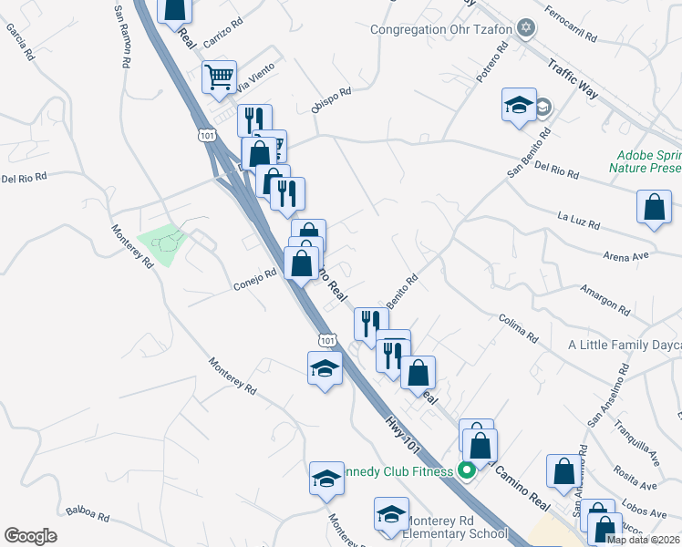 map of restaurants, bars, coffee shops, grocery stores, and more near 2515 El Camino Real in Atascadero