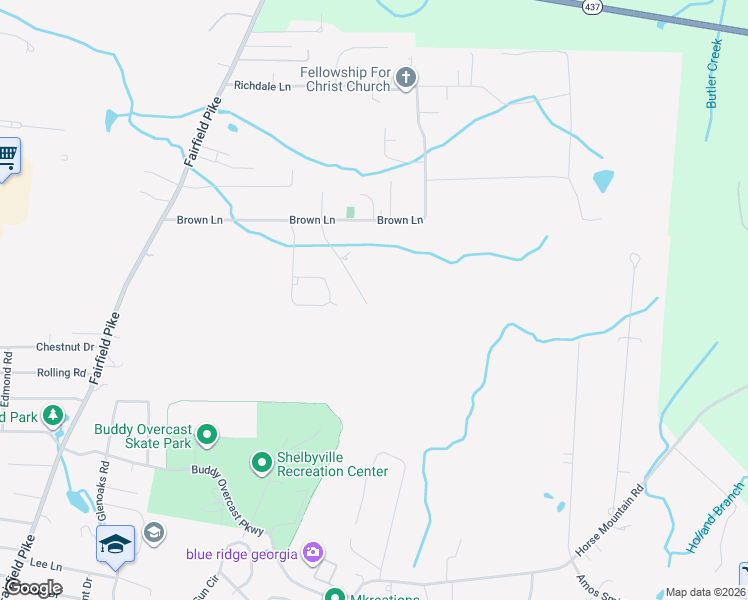 map of restaurants, bars, coffee shops, grocery stores, and more near 217 Eventine Drive in Shelbyville