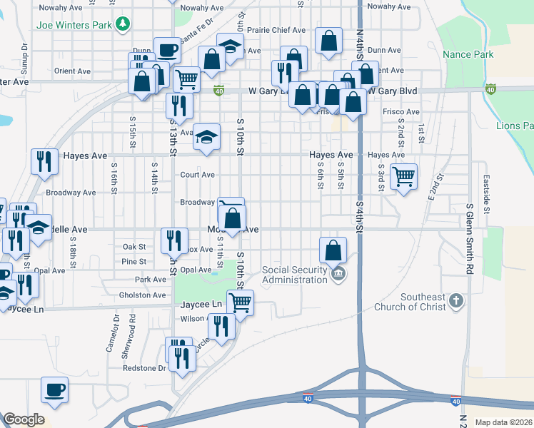 map of restaurants, bars, coffee shops, grocery stores, and more near 510 South 8th Street in Clinton