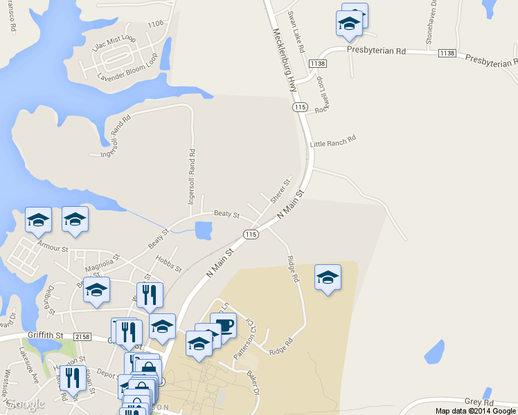map of restaurants, bars, coffee shops, grocery stores, and more near 840 Blackwelder Drive in Davidson