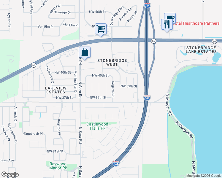 map of restaurants, bars, coffee shops, grocery stores, and more near 3817 Regatta Road in Yukon