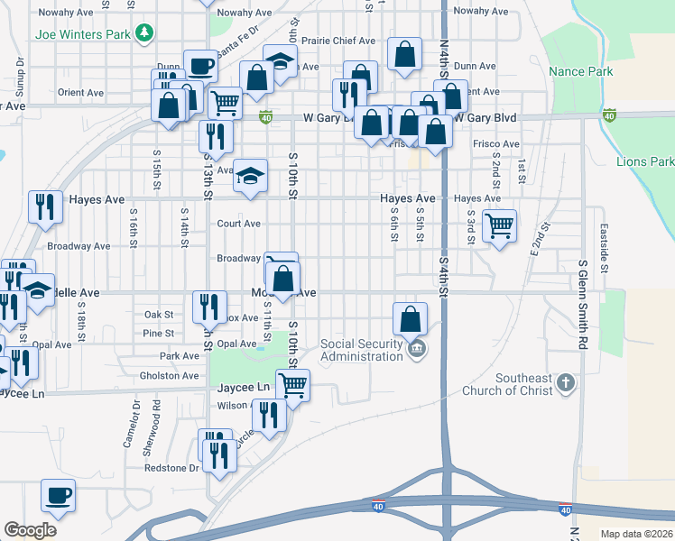map of restaurants, bars, coffee shops, grocery stores, and more near 510 South 8th Street in Clinton