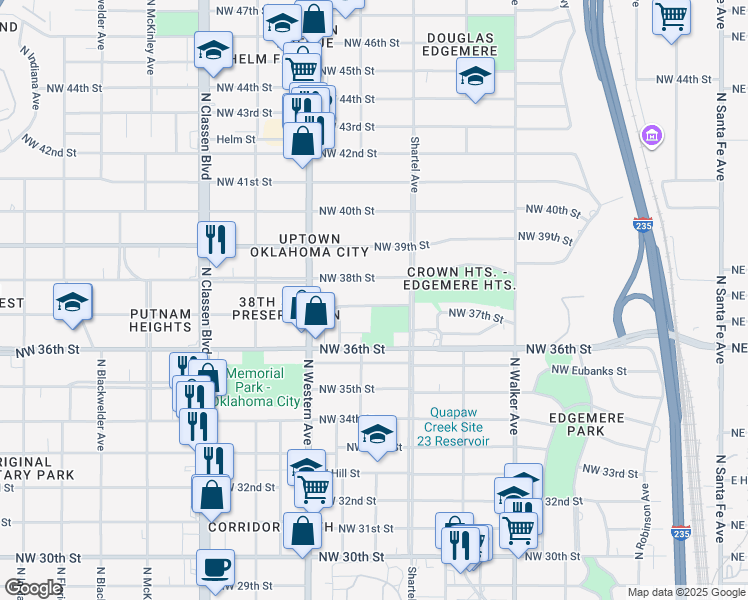 map of restaurants, bars, coffee shops, grocery stores, and more near 829 Northwest 37th Street in Oklahoma City